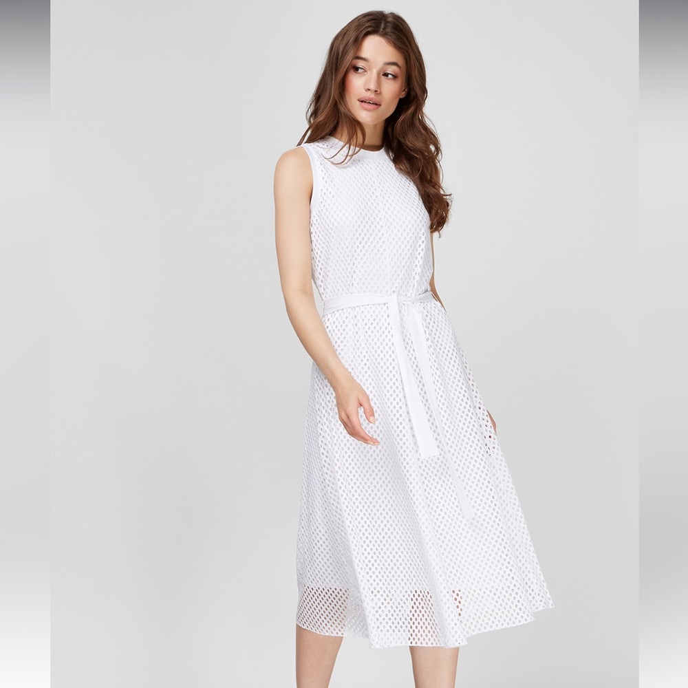 BOSS White Mesh Lace Midi Dress‎ NWT Medium